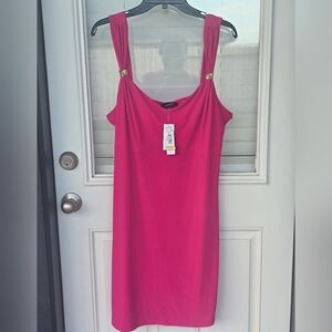 R&M Richards Women Pink Sheath Dress Sz 18 Plus Sleeveless Gold Accents Cocktail